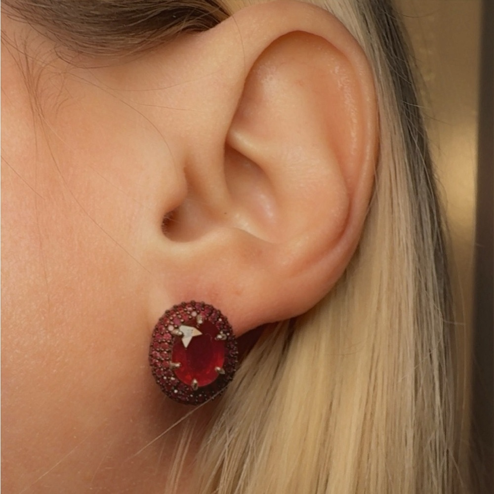 14k White Gold over Silver Ruby Earrings! - Picture 4 of 6